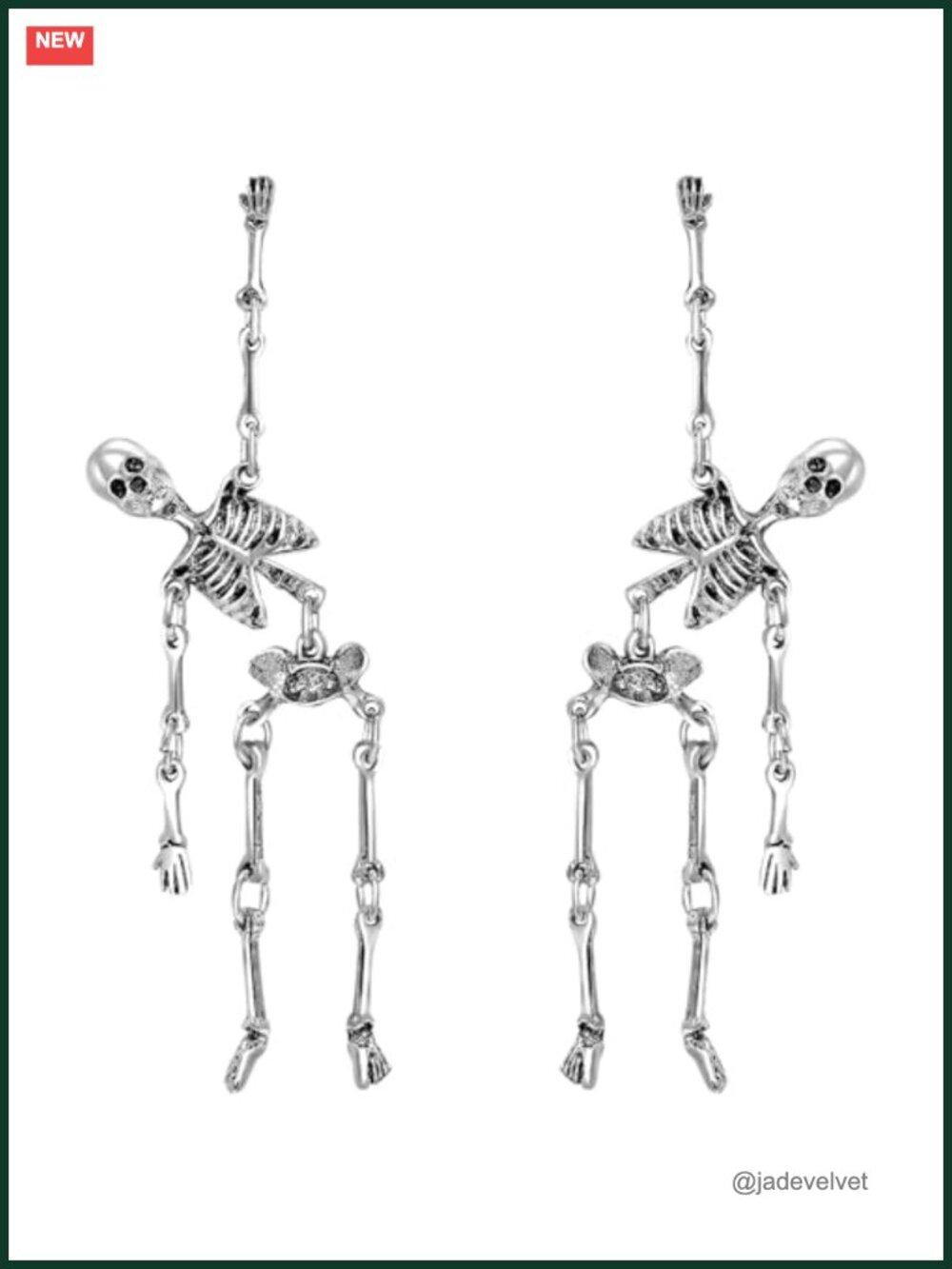 Gothic Articulated Skeleton Skull Dangle Earrings Silver-Tone Alloy